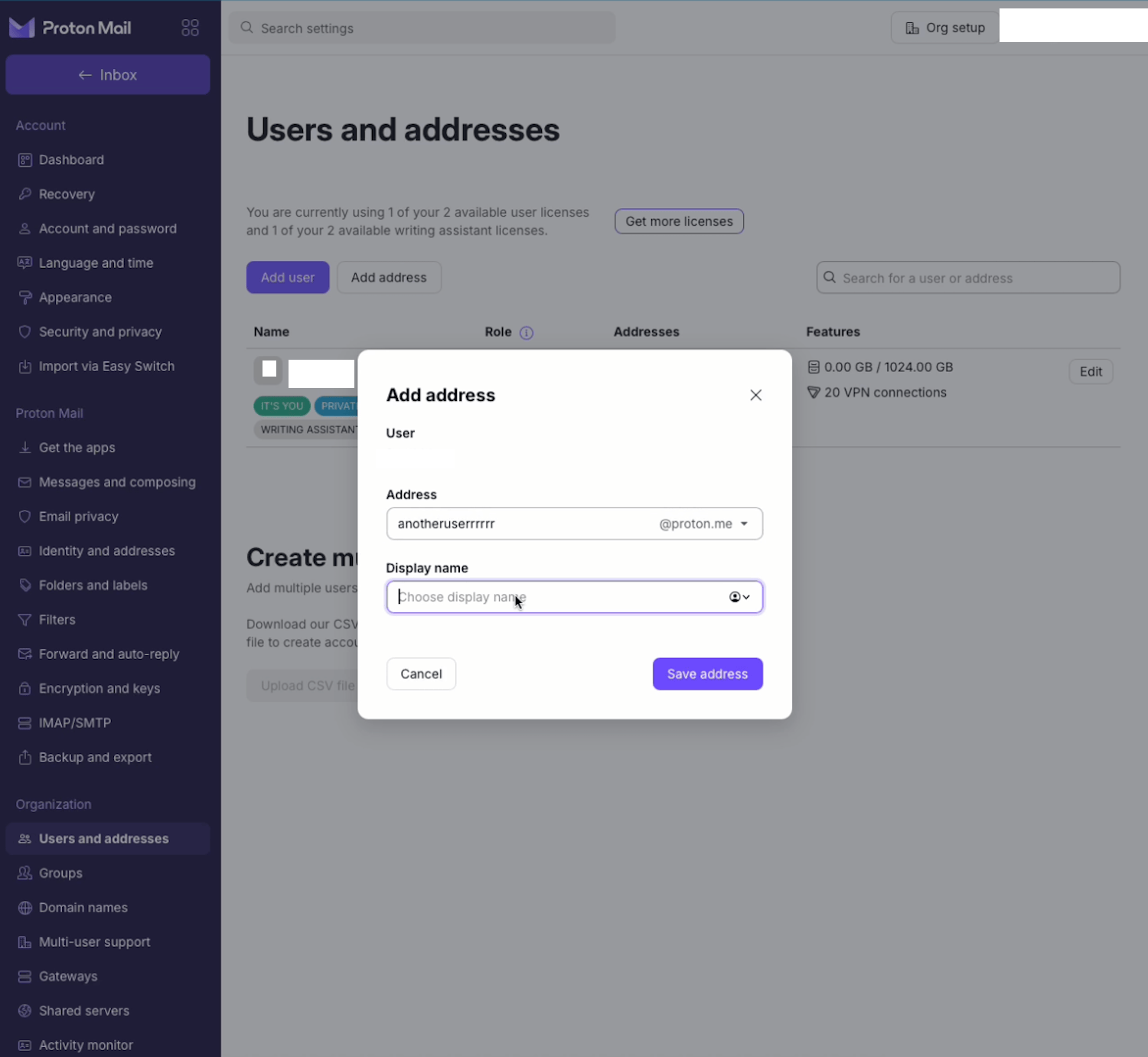 Adding a new email address to a user