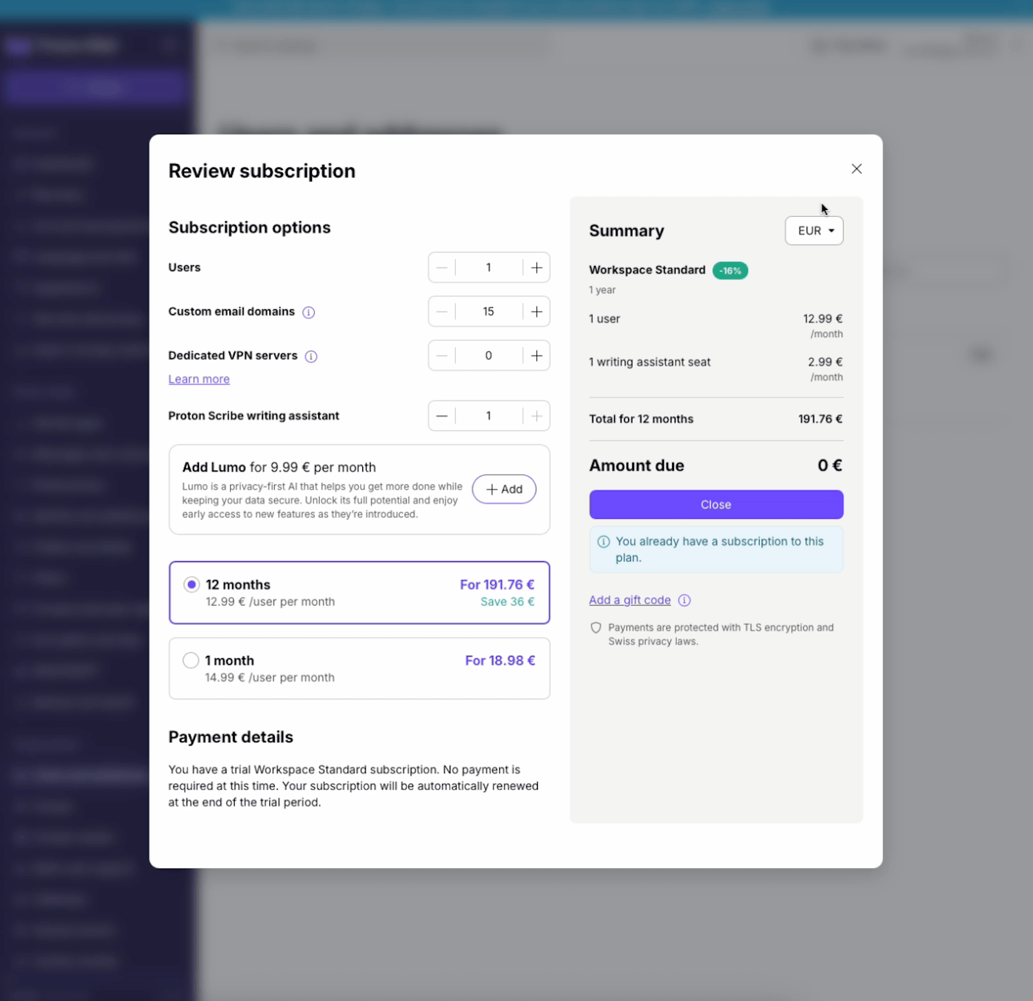 Proton Business subscription overview and billing