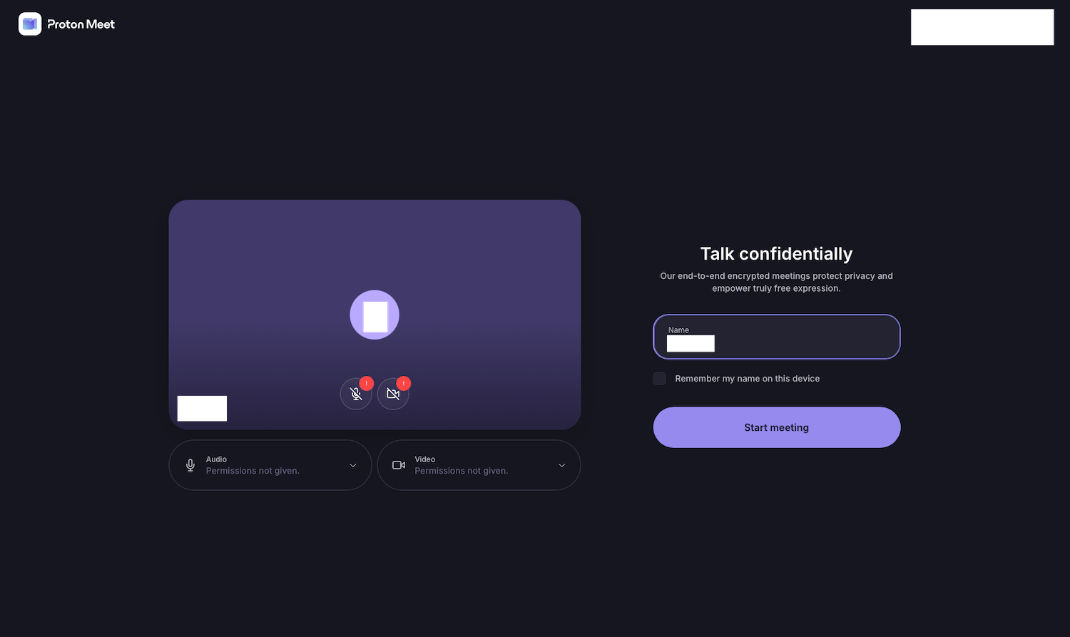 Setting your name in Proton Meet
