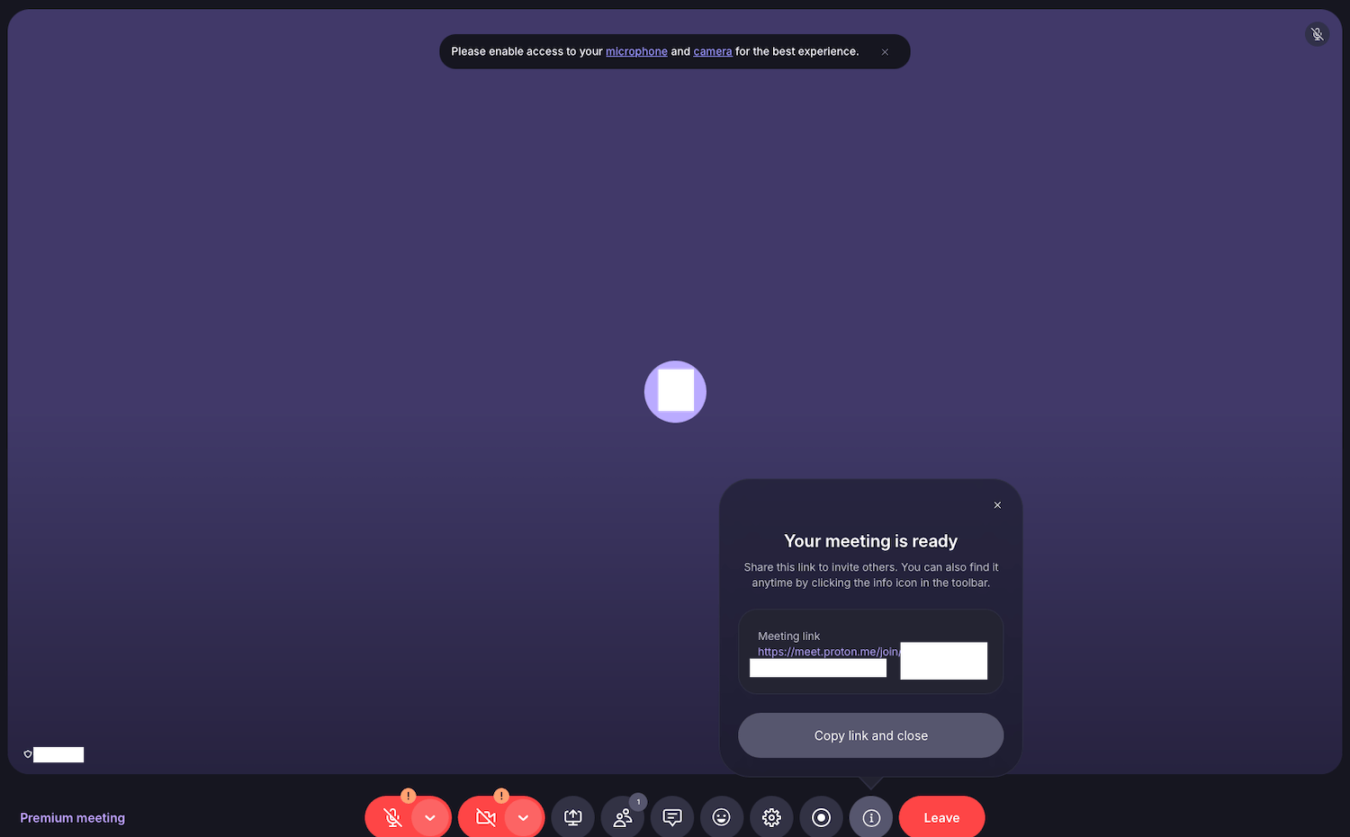 Proton Meet meeting screen