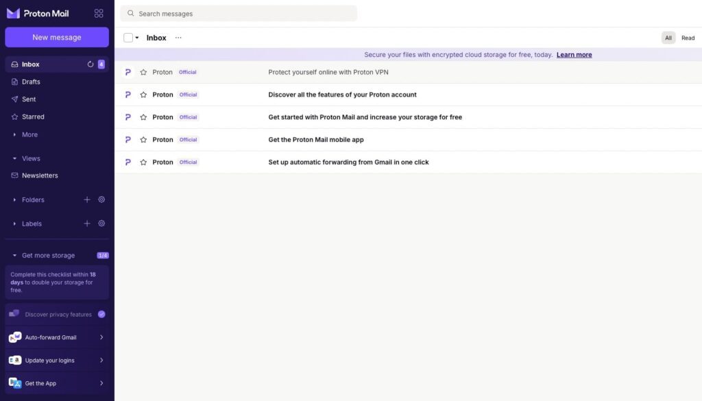 ProtonMail Simple Interface